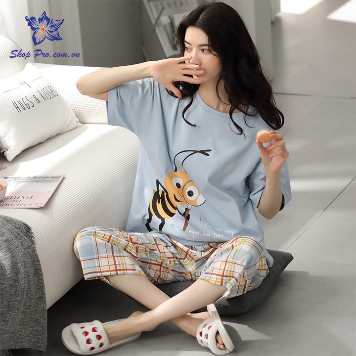 Bộ ngủ nữ cao cấp quần lửng áo ngắn tay mát mẻ, mặc xinh đẹp, tiểu thư ở nhà hay xuống phố B252 Shop Pro