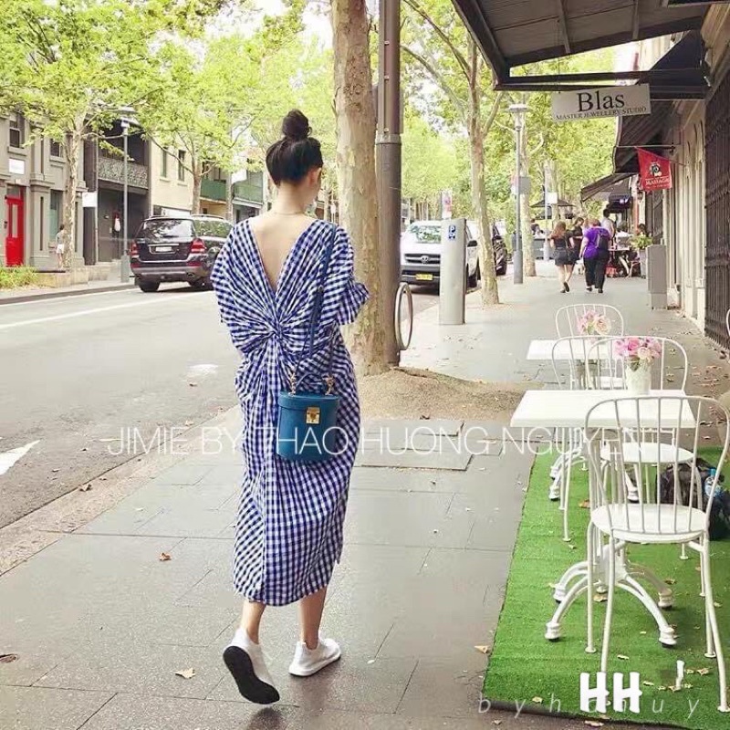 Váy karro, đầm thiết kế xoắn ngực mặc hai kiểu vitage ảnh thật shop chụp
