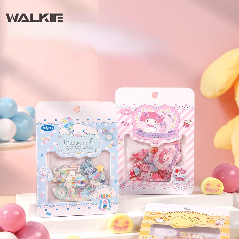 Túi 16/48 Nhãn Dán Họa Tiết Hoạt Hình Melody Cinnamoroll Kuromi Đáng Yêu Bằng PVC DIY