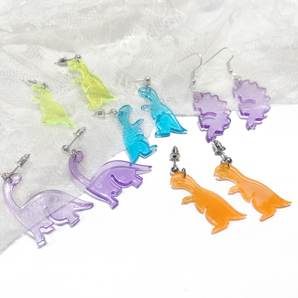 Khuyên tai hình học dáng dài bằng acrylic màu dạ quang xinh xắn cho nữ