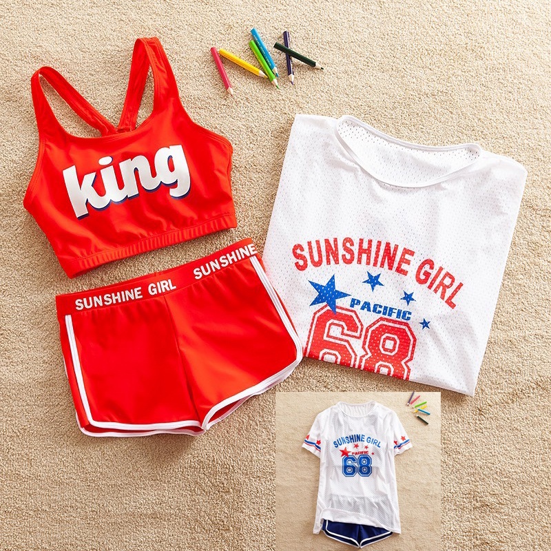Đồ bơi bé gái set 3 chi tiết cho trẻ em từ 2 đến 12 tuổi, size đại 46kg bikini KING