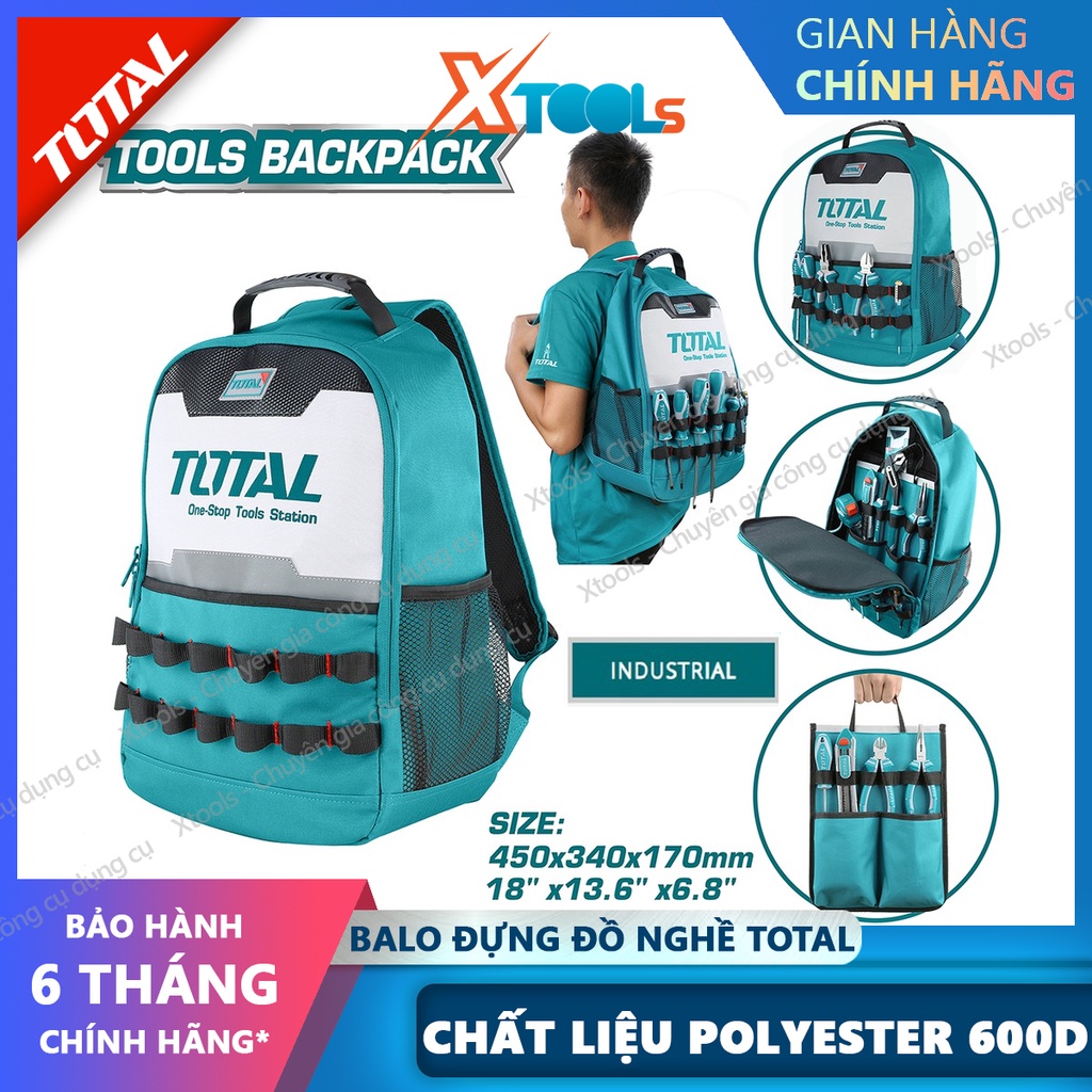 Balo đựng đồ nghề đeo lưng đăng năng nhiều ngăn TOTAL THBP0201 balo đựng máy tính, dụng cụ, phụ kiện, đồ nghề, máy móc
