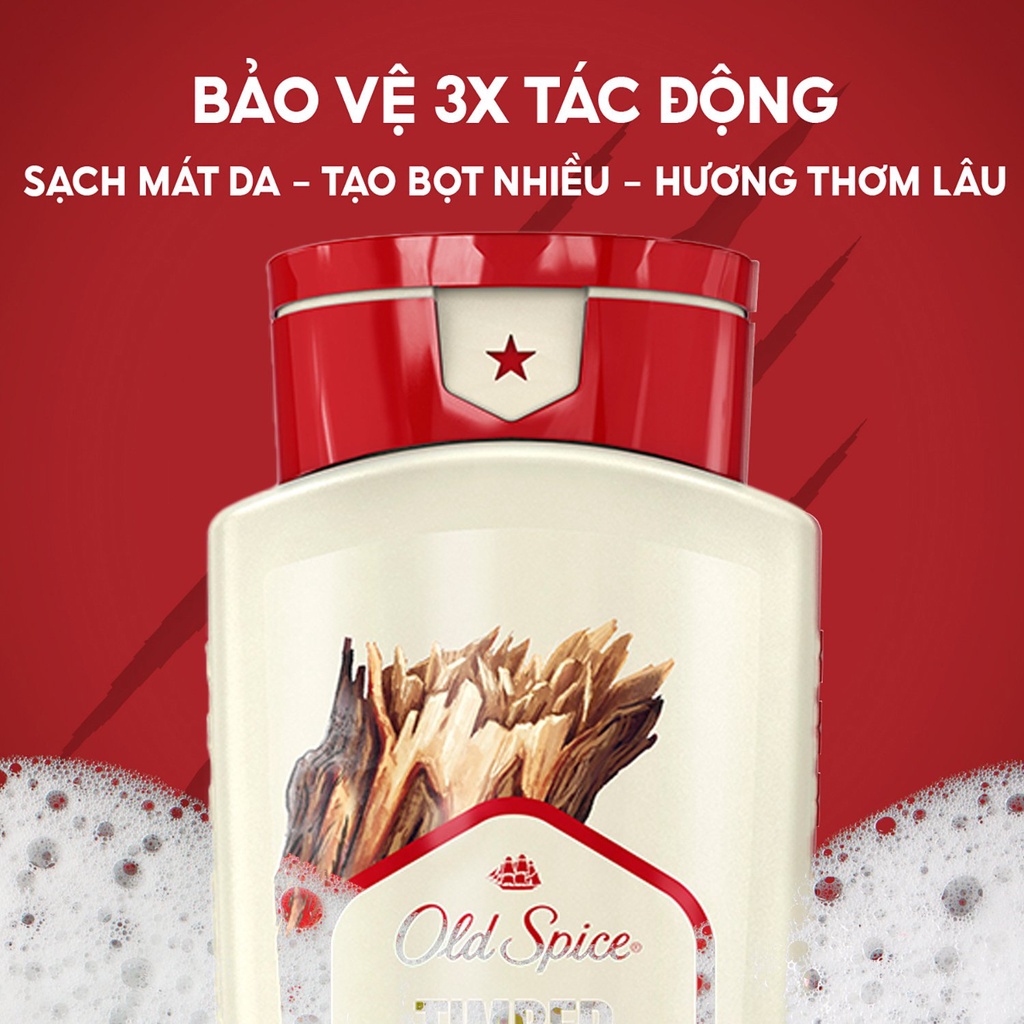 COMBO Timber | Lăn khử mùi 73g - Sữa tắm 473ml - Gội xả 2in1 650ml | Old spice Timber