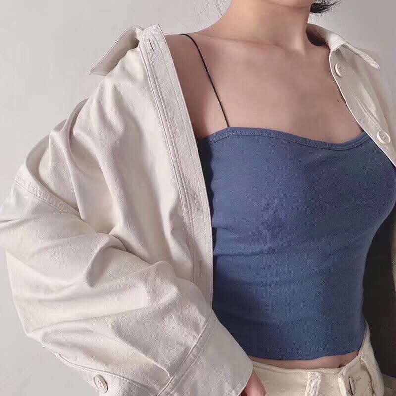 Áo 2 dây croptop đi biển có đệm ngực. Áo bra hai dây sợi bún chất cotton thấm hút mồ hôi tốt nhiều màu hothit