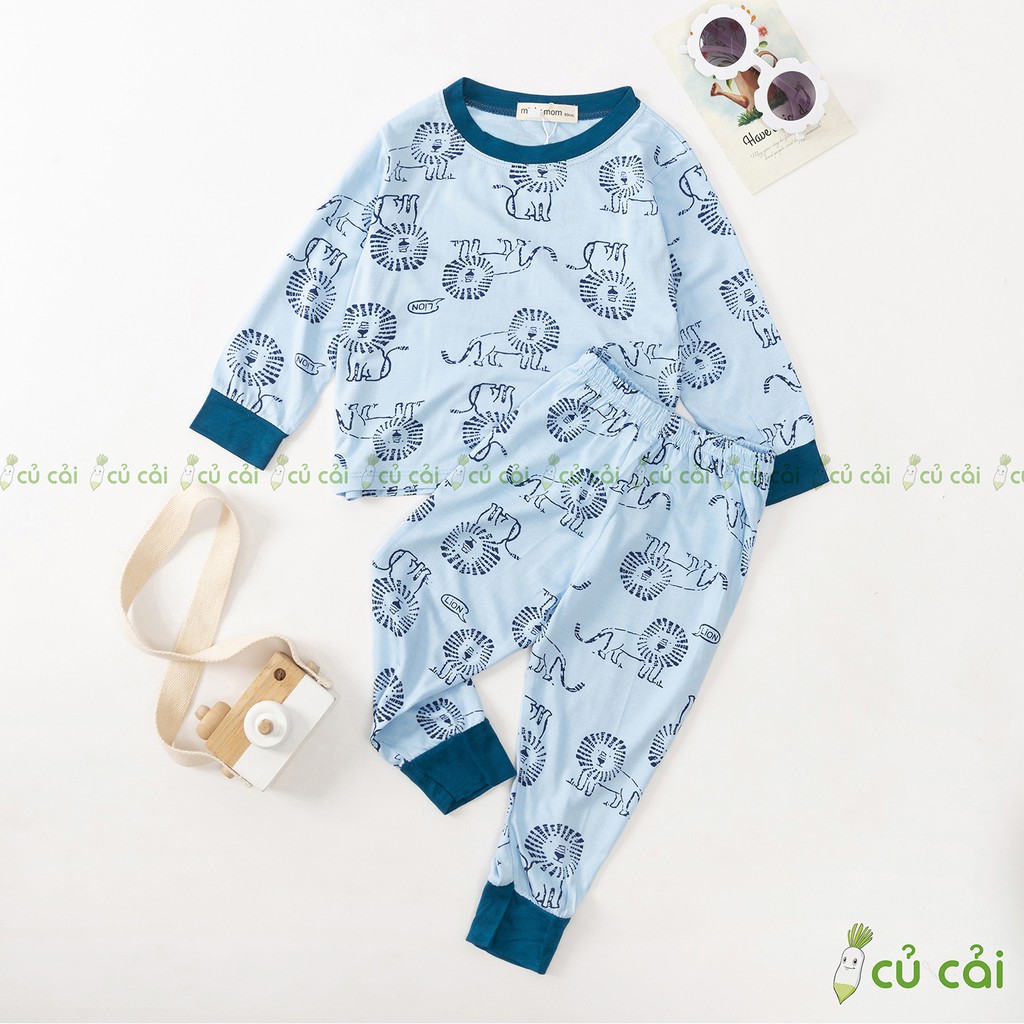 Bộ dài tay cho bé trai, bé gái vải thun lạnh Minky mom viền cổ họa tiết động vật