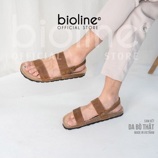 [DA BÒ THẬT] DK15 - Dép Sandal đế trấu nam nữ da bò quai ngang, xăng đan học sinh đi học chính hãng Bioline Unisex