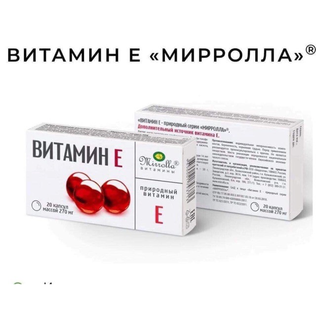 A8 Hộp 30 Viên E/270/400/ 2 Vỉ 20 Viên Uống Vitamin E Đỏ - Nhập Khẩu Nga - Dưỡng Da Trắng Hồng, Giảm Nám, Thâm Sạm