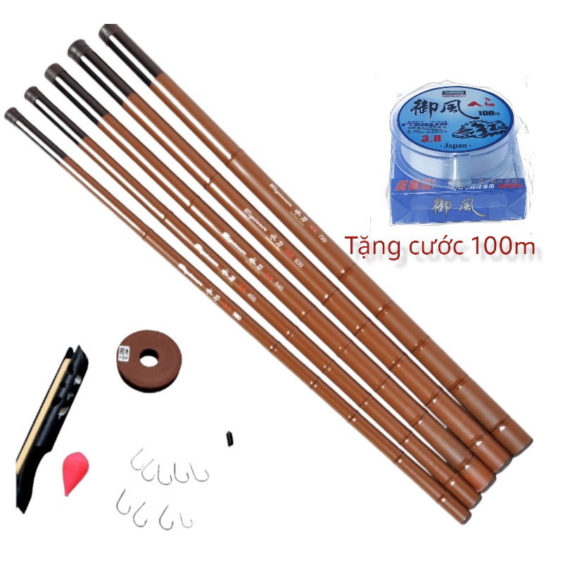 Bộ cần trúc nâu Biginner,cần tay câu đơn đầy đủ phụ kiện + tặng cuộn cước shimano 100m