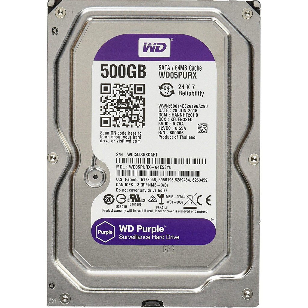 Ổ cứng HDD 500GB Wesstern Tím - Tặng cáp sata 3.0 - Bảo hành 24T- Hàng nhập khẩu tháo máy đồng bộ mới 98% | BigBuy360 - bigbuy360.vn