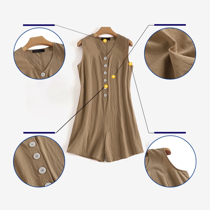 Áo liền quần ZANZEA từ vải lanh cotton ống rộng không tay thời trang tùy chọn màu sắc cho nữ