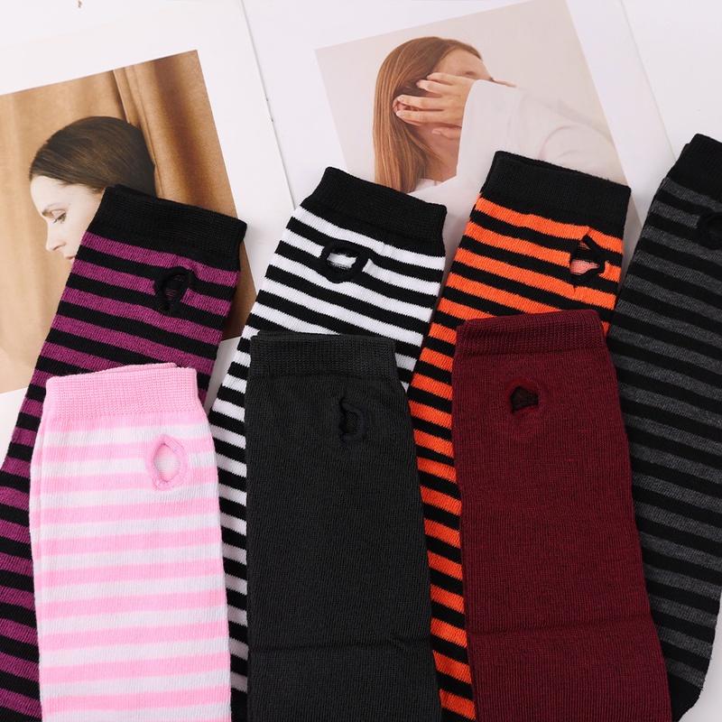 Găng Tay Dài Hở Ngón Chống Nắng Họa Tiết Kẻ Sọc Phong Cách Gothic Thời Trang