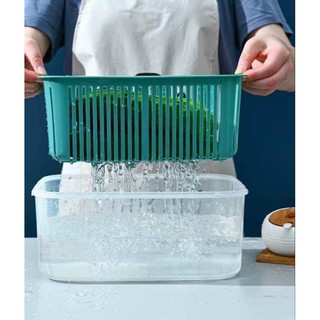 Sét 5 hộp đựng thực phẩm có nắp đậy cao cấp, khay nhựa để tủ lạnh kèm rổ ráo nước bảo quản thức ăn tiện dụng