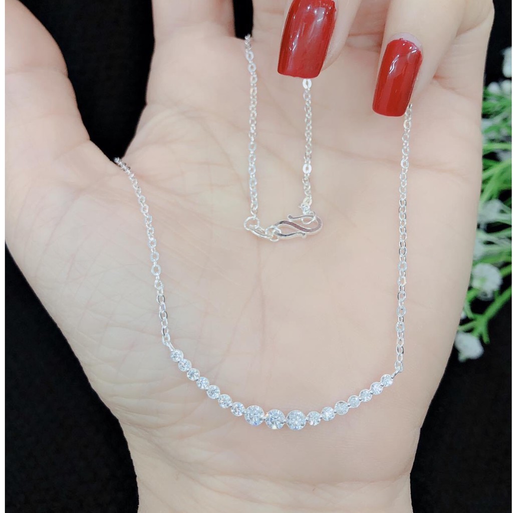 Dây chuyền liền mặt đá dài. Bạc chuẩn
