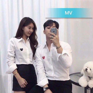 Áo Sơ mi Dài tay thêu tim đỏ tim đen hàng 2size M L