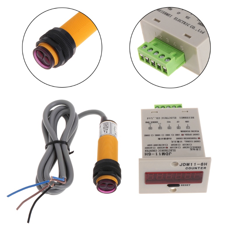 Máy Đếm Điện Tử Hiển Thị LED Tự Động 0Mm999999 Công Tắc Cảm Biến Quang Điện 6 Chữ Số
