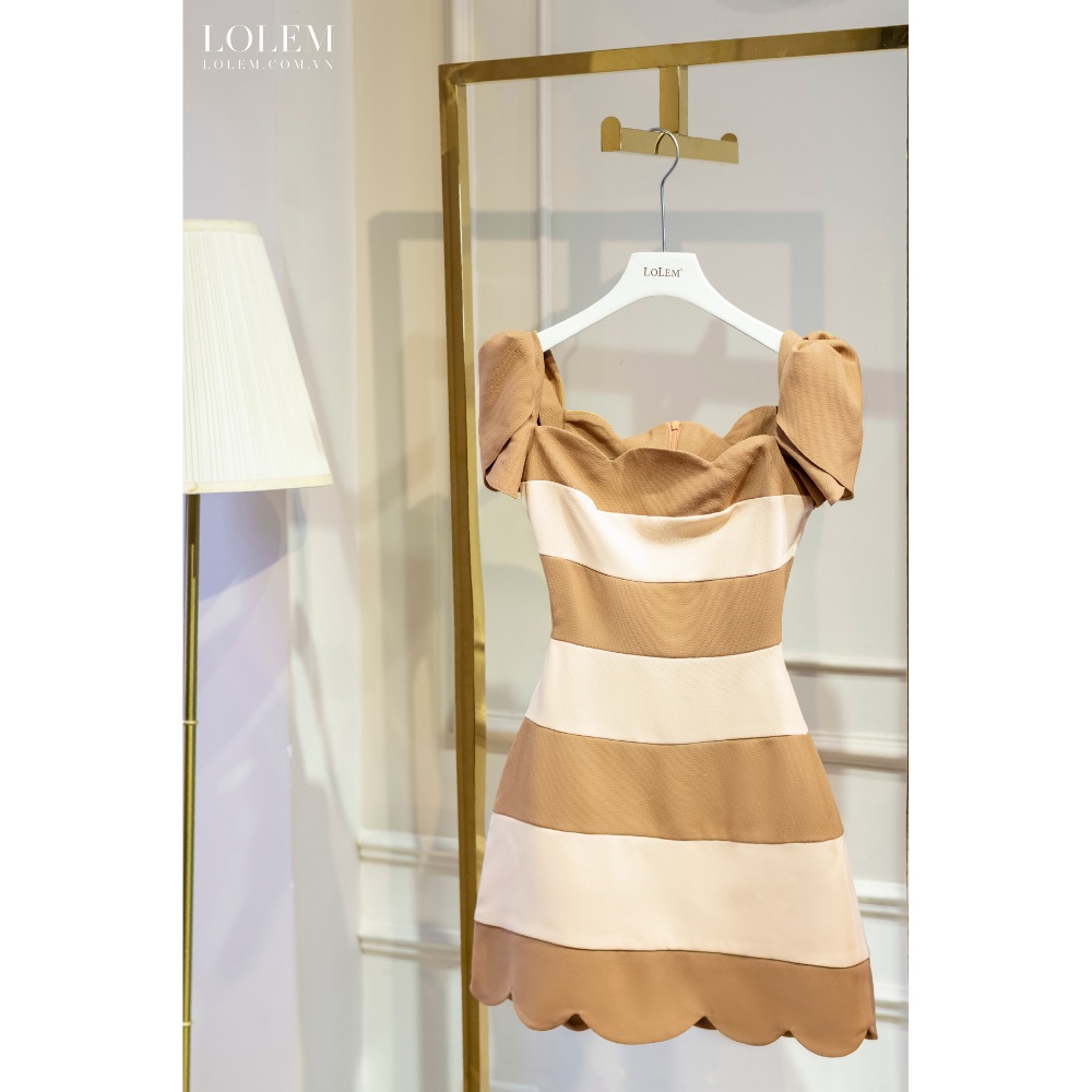 Đầm xòe chữ A vải gạo Mỹ lai lượn sóng kết hợp tay cánh tiên bồng LOLEM DX315