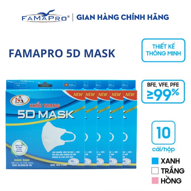 [HỘP5D MASKQUAI THUN] COMBO 5 HỘP Khẩu trang y tế kháng khuẩn 3 lớp Famapro 5D Mask