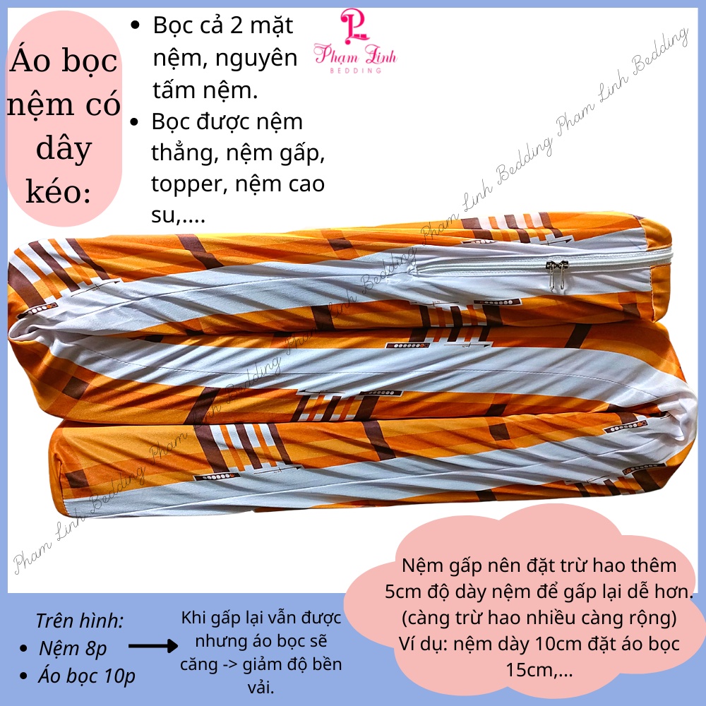 Áo bọc nệm 2 mặt có dây kéo full size vải thun lạnh Việt Nam sợi Jersay mẫu sọc tấm bảo vệ nệm topper