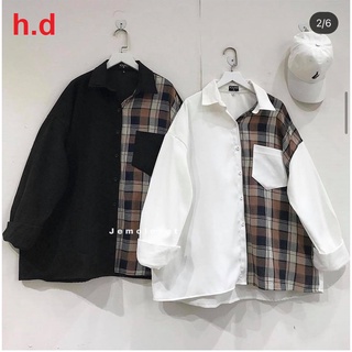 Áo sơ mi phối nửa kẻ HDA0821