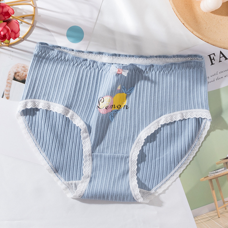 Đồ lót nữ bằng vải cotton nguyên chất Middle Eo Gỗ, In Pantigu, Chuyến đi sinh viên cô gái đơn giản đơn giản