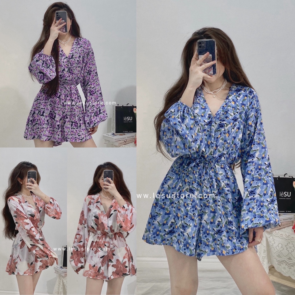 ẢNH TỰ CHỤP Jumpsuit hoa cổ V bo tay