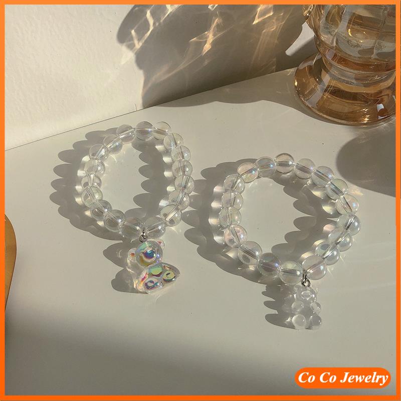 Vòng Đeo Tay Co Giãn Mặt Gấu Pha Lê Dễ Thương Phong Cách Hàn Quốc Dành Cho Nữ