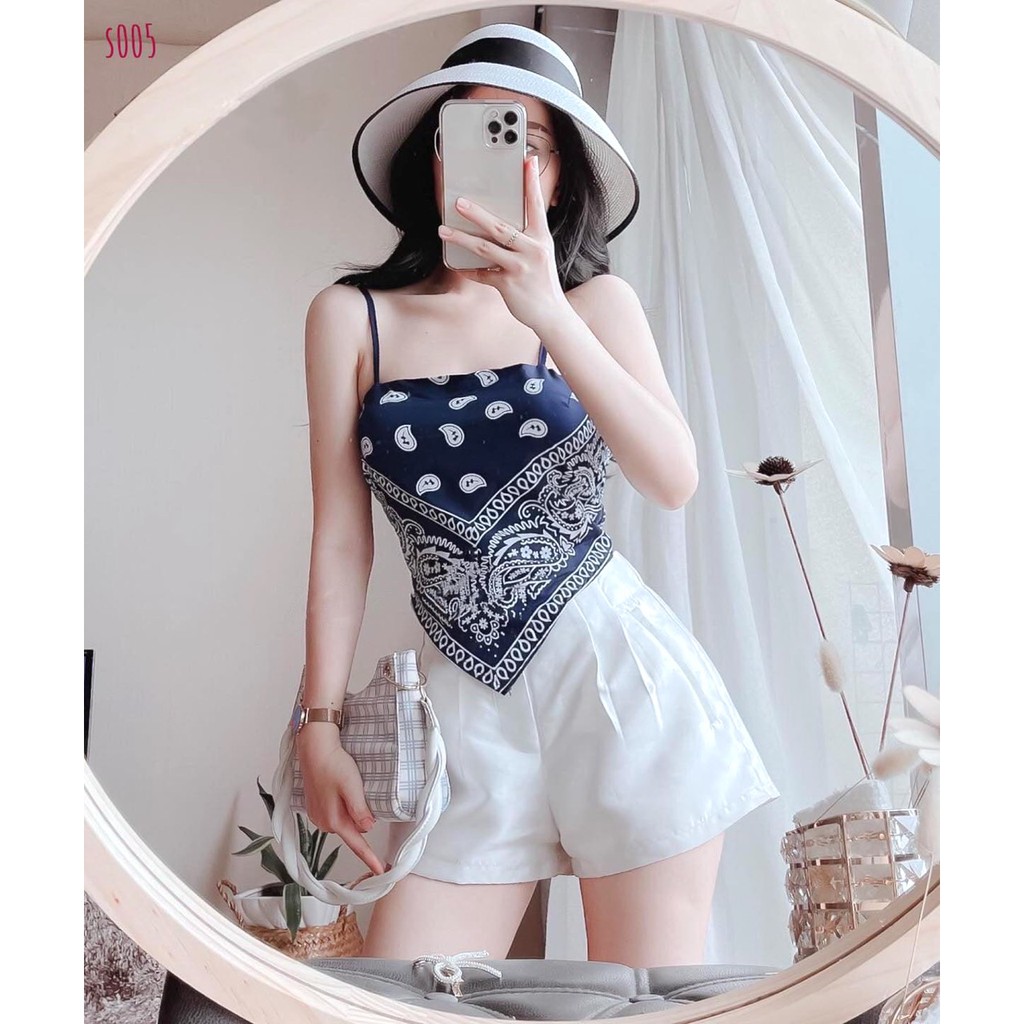 Áo Yếm Thổ Cẩm 1 Lớp PEONYB Nữ [FREESHIP] 🌸 Croptop 2 dây mặc đi biển họa tiết vintage bánh bèo, thun cá tính Ulzzang 🌸