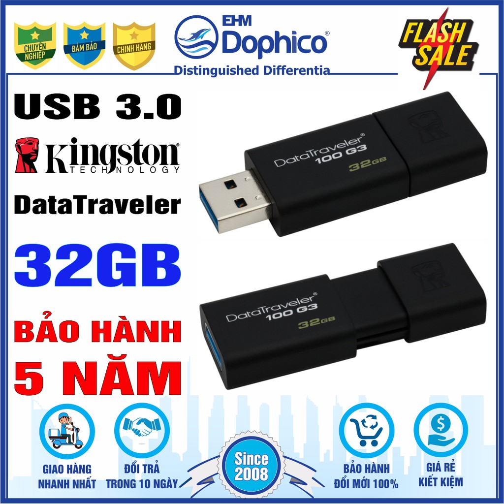 USB 3.0 Kingston 32GB/16GB – DataTraveler 100G3 – CHÍNH HÃNG – Bảo hành 5 năm