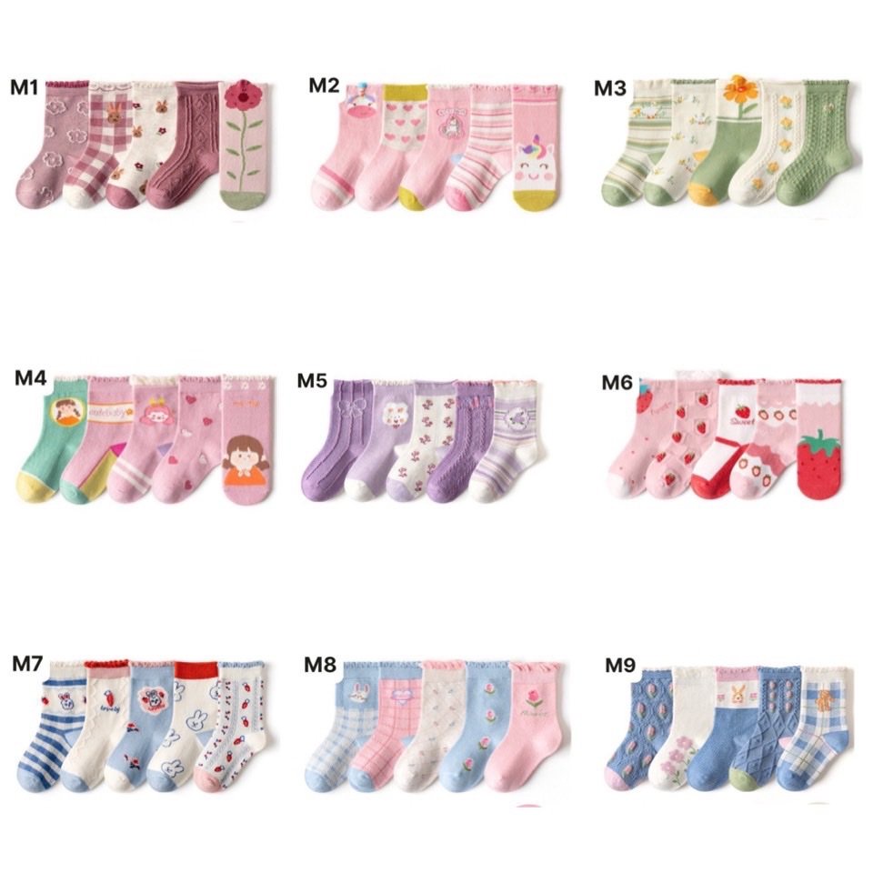 Set 5 tất Kids Socks 18 màu Bé Gái
