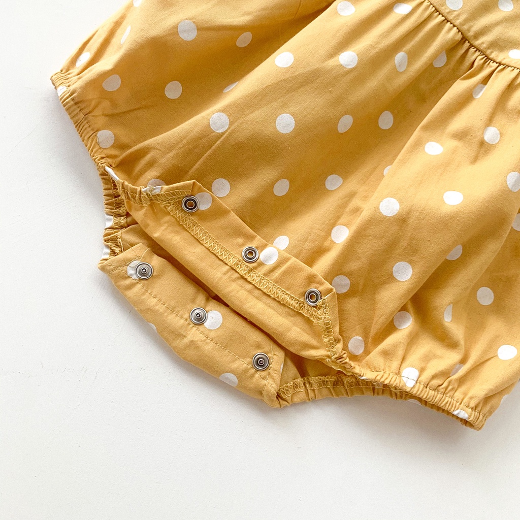 Bộ áo liền quần tay phồng họa tiết chấm bi + băng đô cho bé sơ sinh