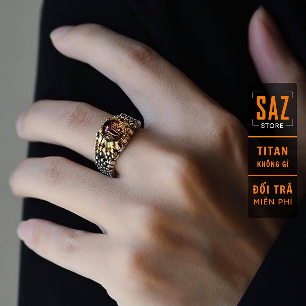 Nhẫn hở có thể điều chỉnh hình mắt rồng mắt quỷ phong cách punk  2 màu cá tính SAZ cho nam - Nhẫn Mắt Rồng