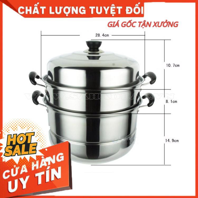 Nồi hấp xửng hấp 3 tầng hấp gà xôi bánh bao chất liệu inox cao cấp size 28cm dùng được bếp từ