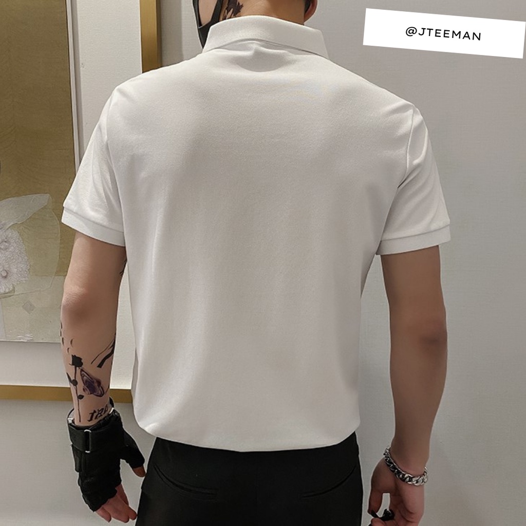 Áo thun POLO nam, áo polo cổ bẻ vải cá sấu chuẩn cotton 2 màu trắng đen, áo phông polo nam phong cách hàn quốc - JT02