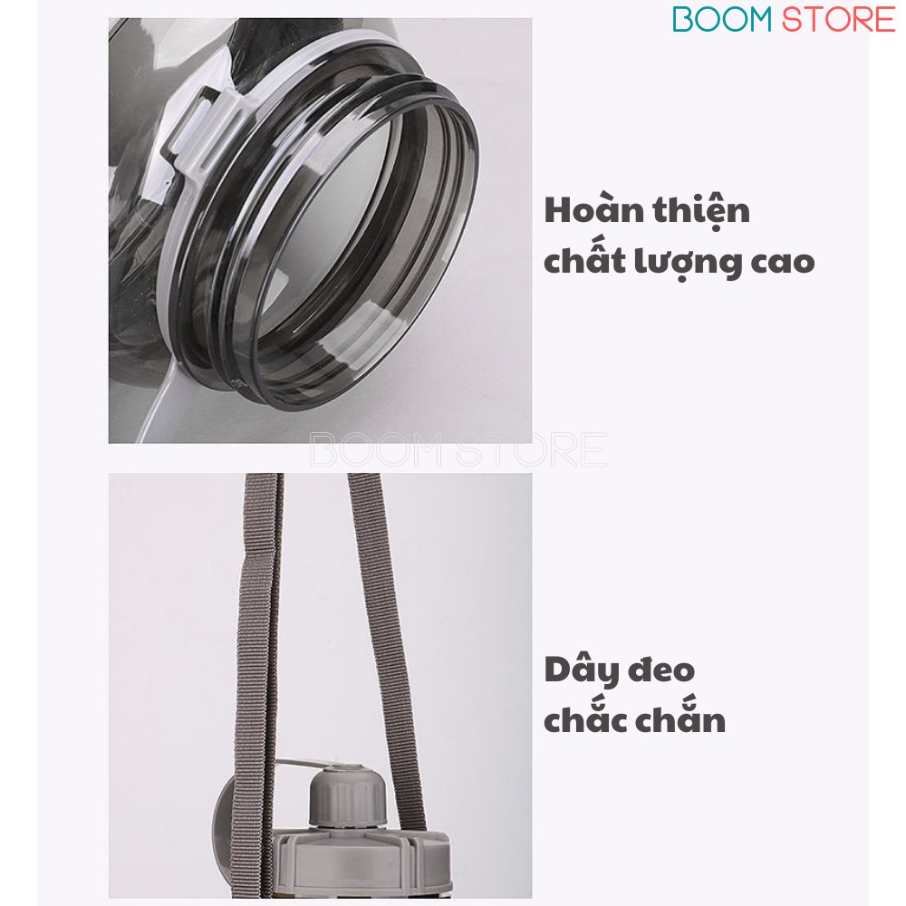 Bình nước thể thao 2 lít có ống hút chia vạch bằng nhựa cute Boom Store