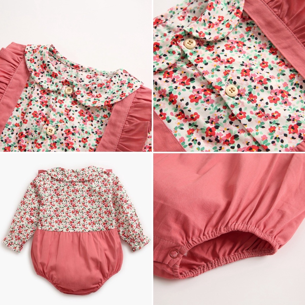 Bộ Áo Liền Quần Bằng Cotton In Hoa Màu Đỏ Mừng Năm Mới Dành Cho Bé Sơ Sinh 0400