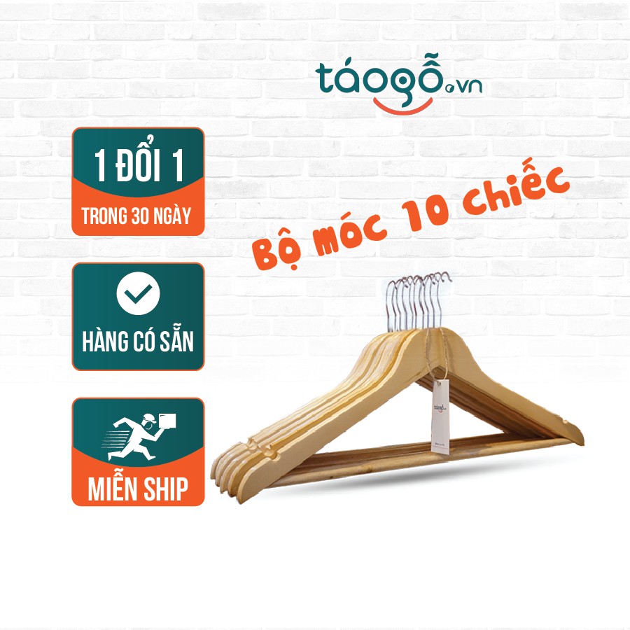 Bộ móc treo quần áo bằng gỗ 10 chiếc