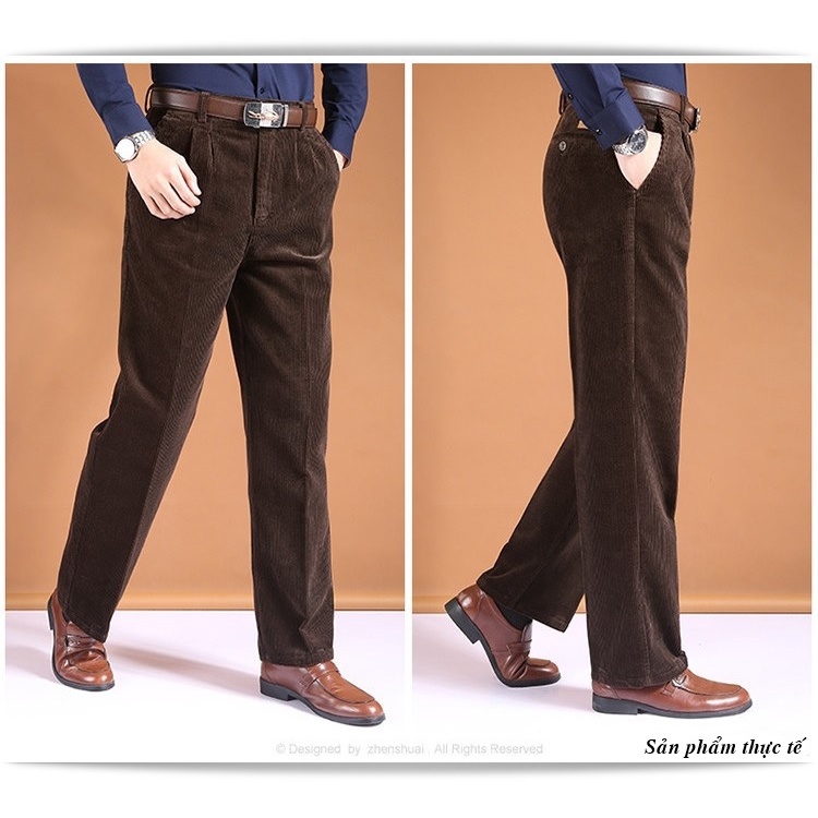 Quần dài nam chất vải nhung dành cho trung niên 100% cotton