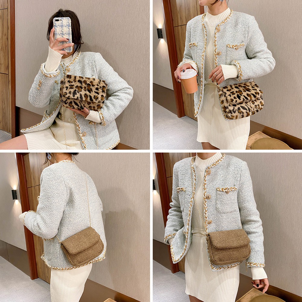 Túi Lông Đeo Chéo 2 Lớp Phối Dây Xích Korea Style