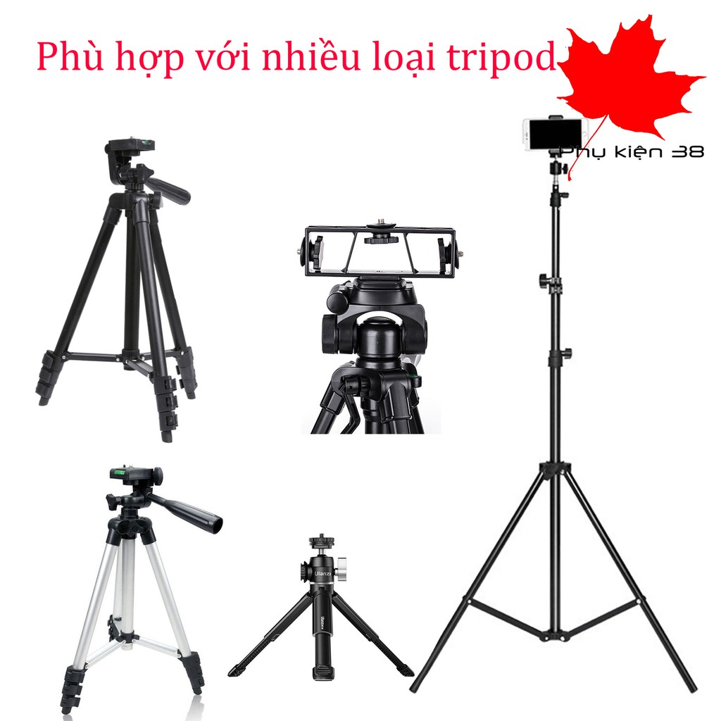 Kẹp điện thoại, ipad, máy tính bảng dùng gắn gậy tự sướng, chân tripod livestream