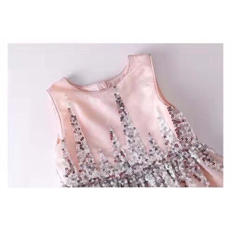 [D8926] Váy hồng kim tuyến lấp lánh 2 lớp voan bồng bềnh cực xinh cho bé tìe 2/3-9/8y