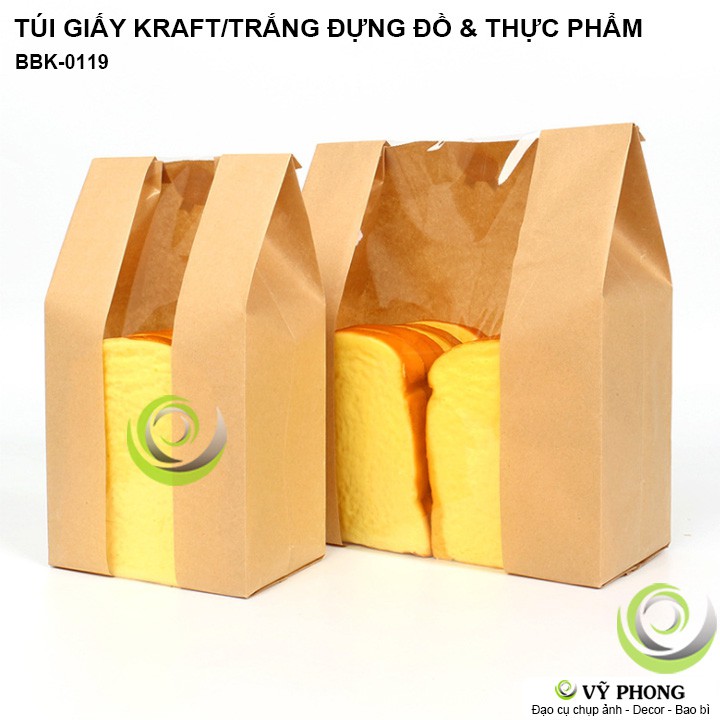 SET 10 TÚI GIẤY KRAFT ĐỰNG BÁNH MÌ SANDWICH THỰC PHẨM  BÁNH TRÁI MẶT TRƯỚC TRONG SUỐT ĐỰNG QUÀ THỨC ĂN BBK-0119