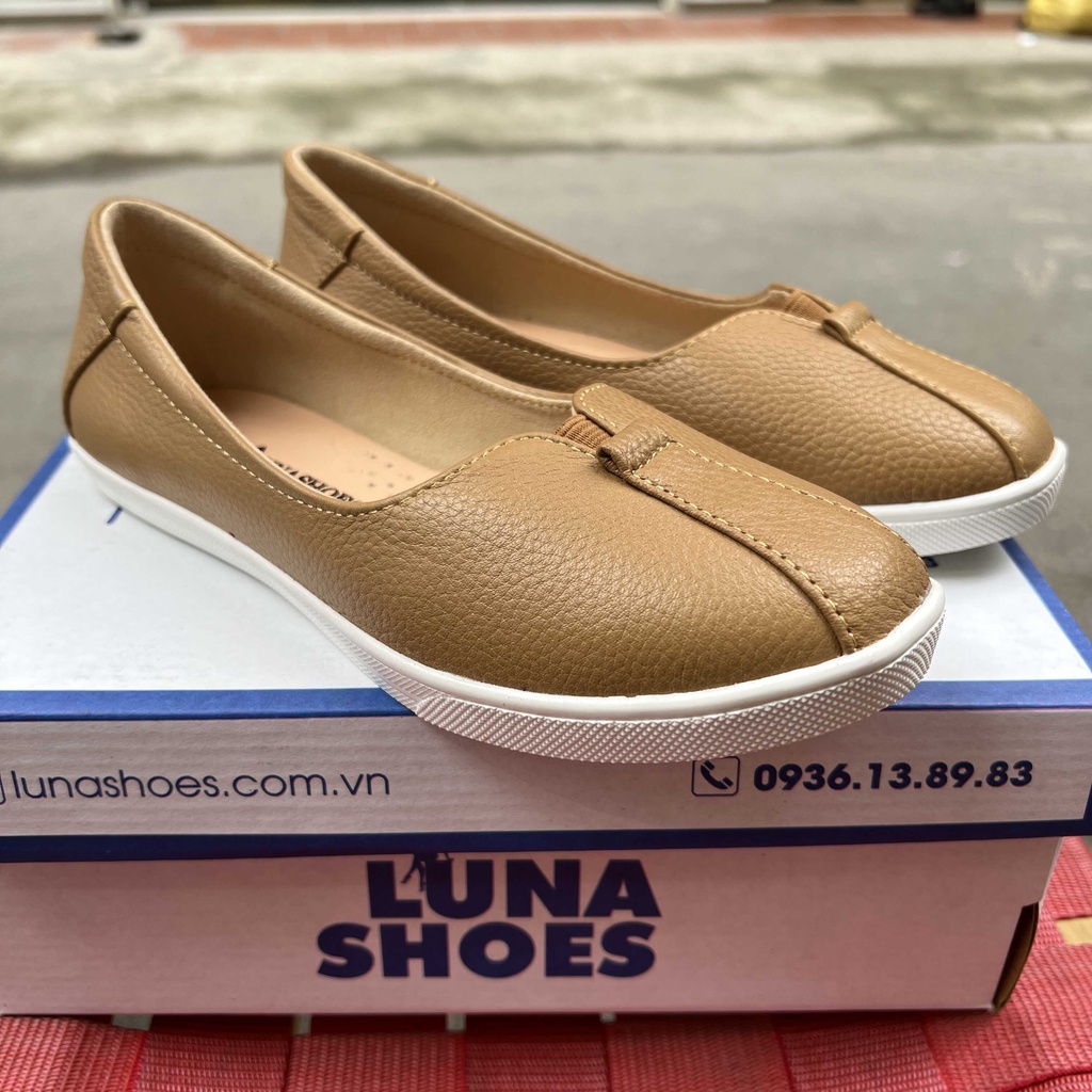 Giày bệt nữ da bò thật êm chân mềm LUNASHOES 70301 giầy lười slip on trung niên cho mẹ dễ đi dễ phối đồ