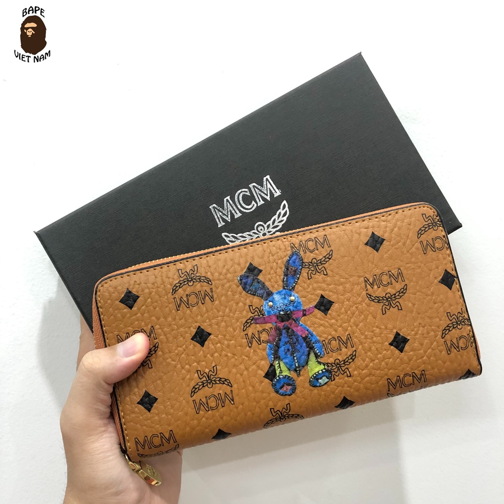 [Best Quality] Ví MCM Thỏ fullbox, Ví da MCM 3 màu Đen, Cam, Kem BapeVN