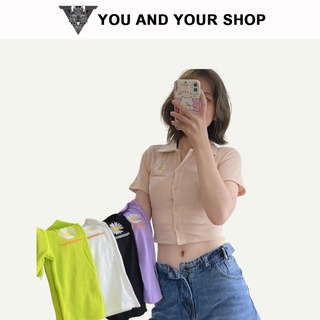 Áo Croptop Thêu Hoa Cúc YAYSHOP chất thun gân tôn dáng năng động (hình thật)