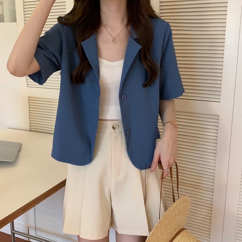 Áo khoác blazer nữ basic không túi màu pastel crotop vest công sở sinh viên hàn quốc áo vét cổ tim