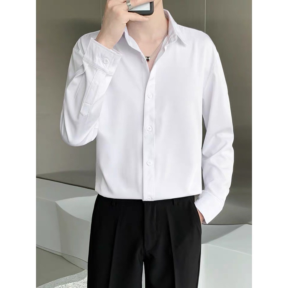 Áo sơ mi nam đẹp nhiều màu unisex trơn form rộng vừa vải lụa mịn mềm mại phong cách Hàn Quốc Hothit 2022