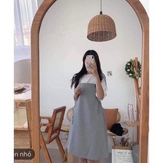 Set áo sơ mi tay lỡ & váy yếm