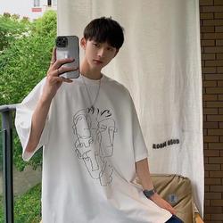 Áo Thun Unisex Dáng Rộng Tay Nửa In Họa Tiết Sáng Tạo Phong Cách Hàn Quốc Thời Trang Mùa Hè Mới 2022