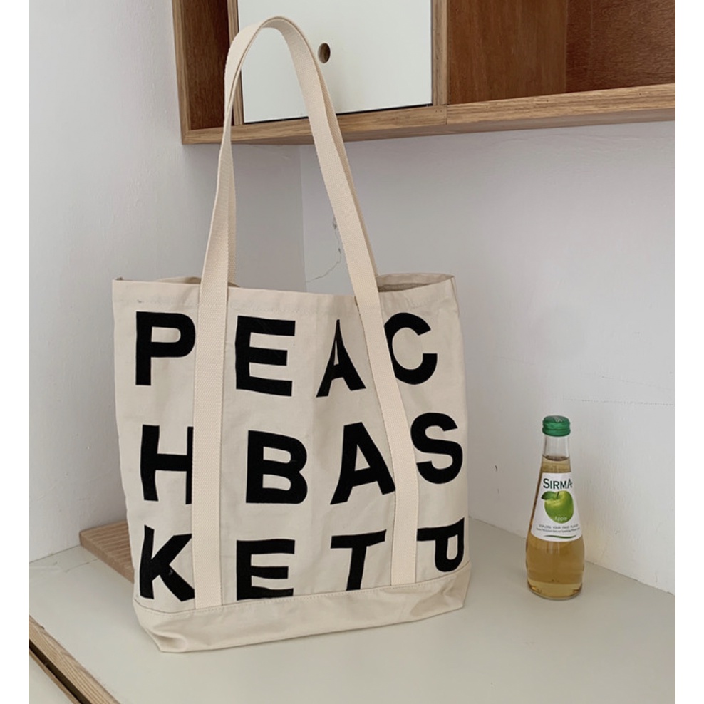 T265/[HÀNG MỚI VỀ] Túi Vải Tote Thời Trang Vintage Peach Basket Phiên Bản Giới Hạn