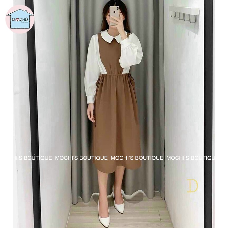 Váy đầm vintage tiểu thư dáng dài, mẫu váy đầm babydoll tay phồng cổ bẻ có dây rút eo điều chỉnh,kiểu dáng nhẹ nhàngM046 | BigBuy360 - bigbuy360.vn